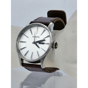 Nixon Watch The Sentry "Never Be Late"  Silver Analog Japan Movement NEEDS BATT